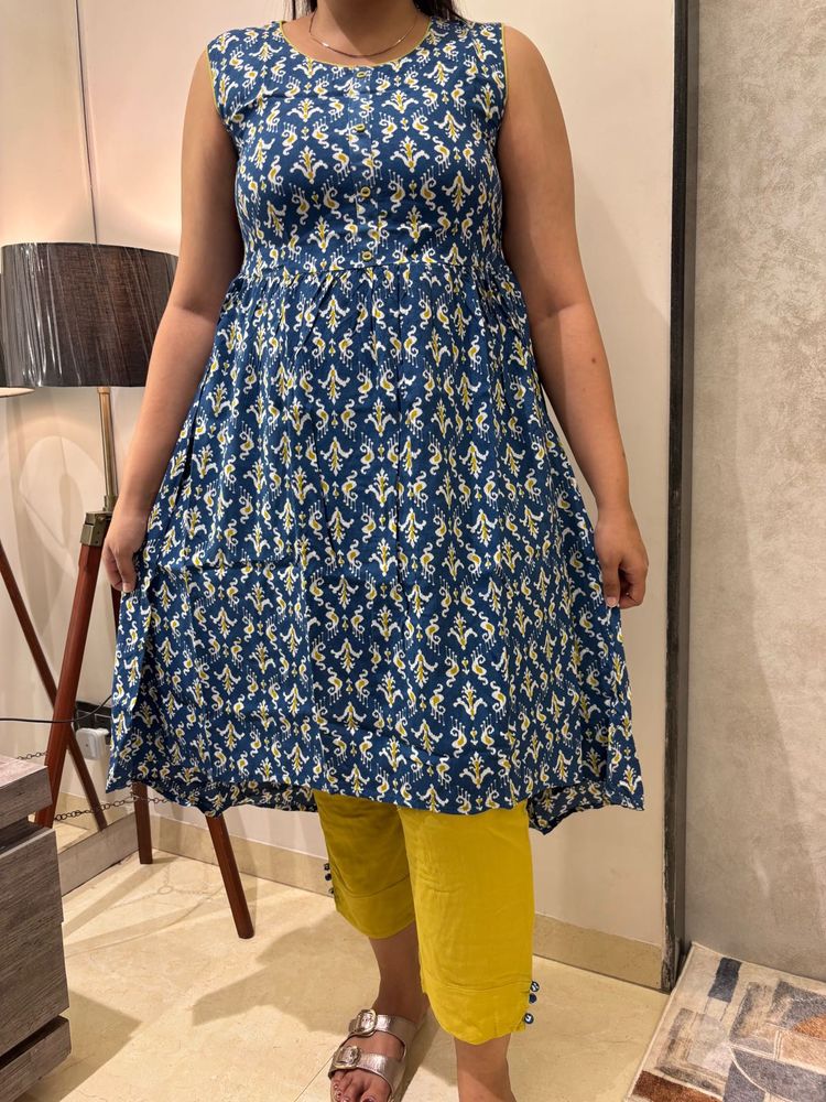 Elegant Blue &amp; Yellow Kurta Set