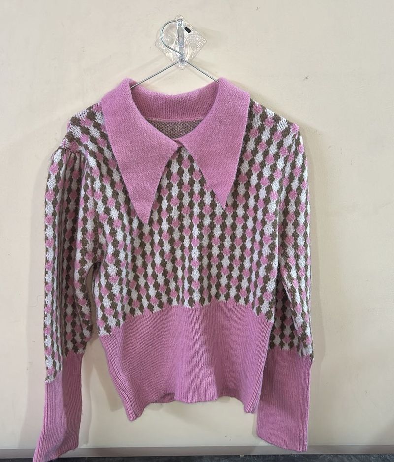 Pink &amp; Brown Pattern Knit Sweater