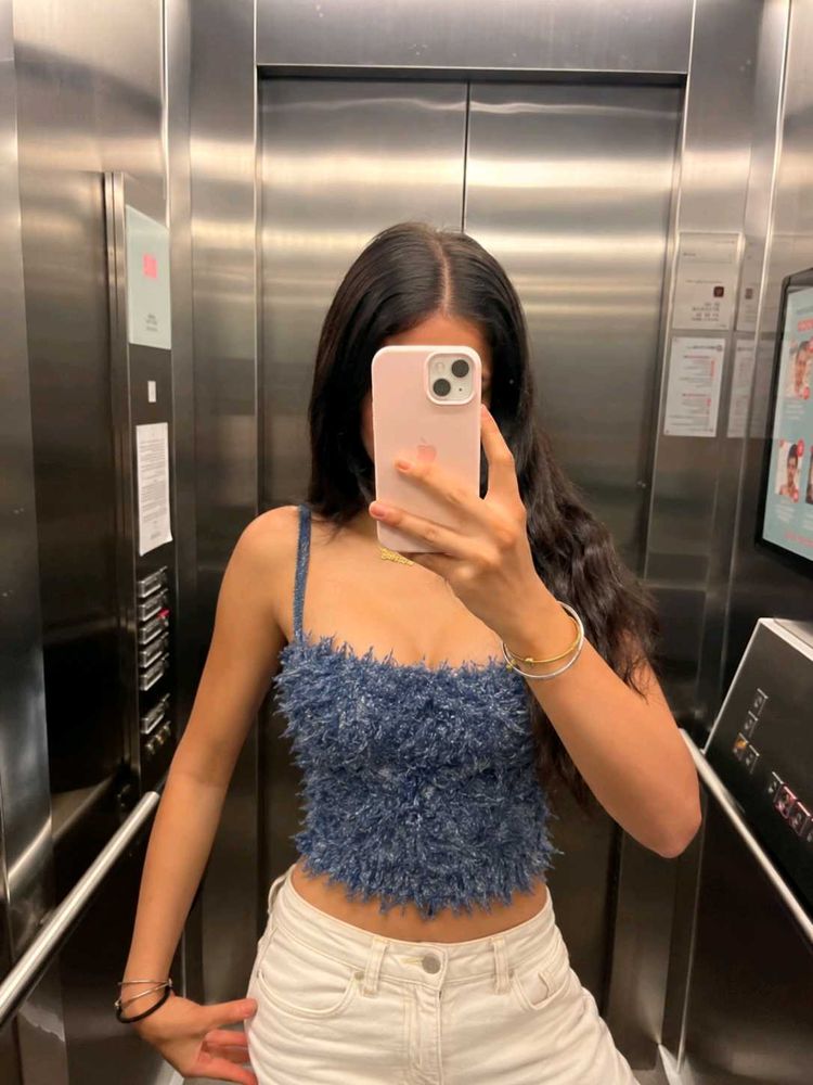 Blue Shaggy Crop Top