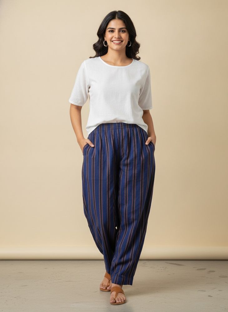Striped Blue Cotton Palazzos