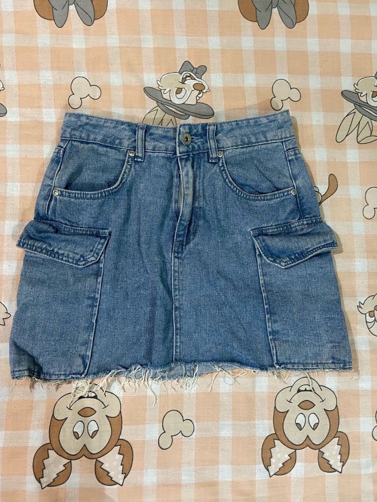 Blue Denim Cargo Mini Skirt