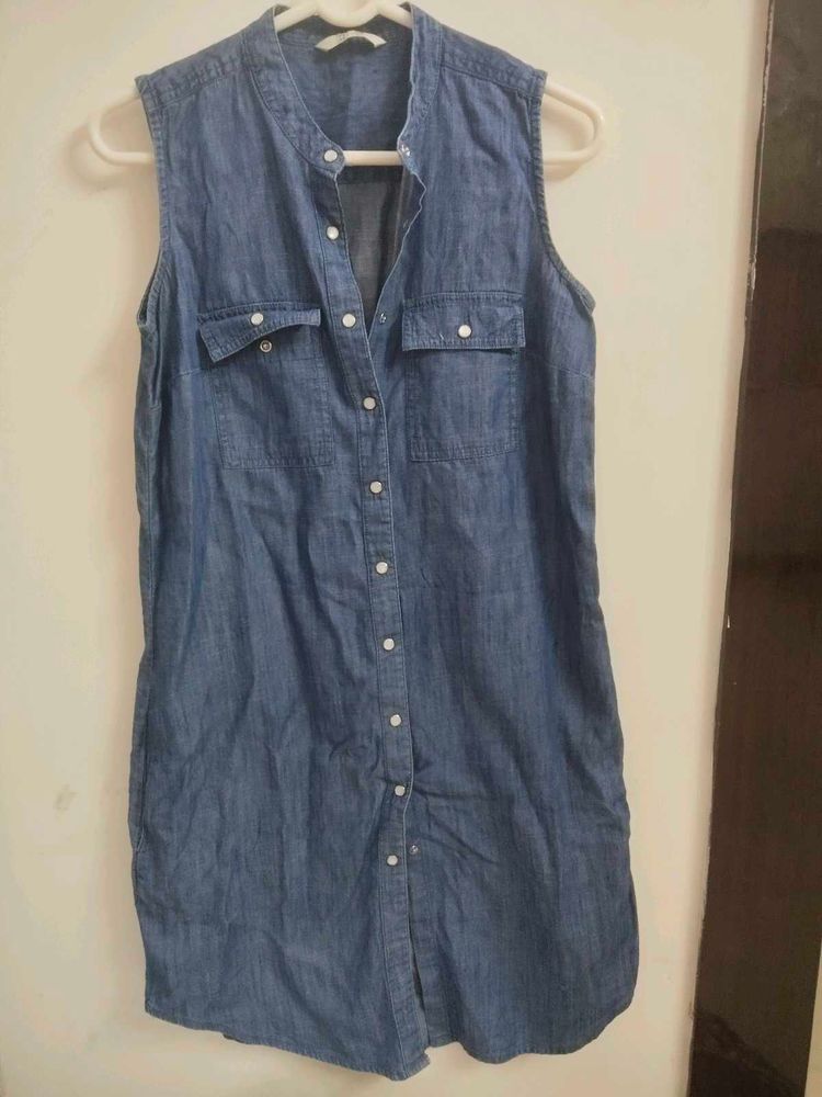 Sleeveless Denim Shirt Dress