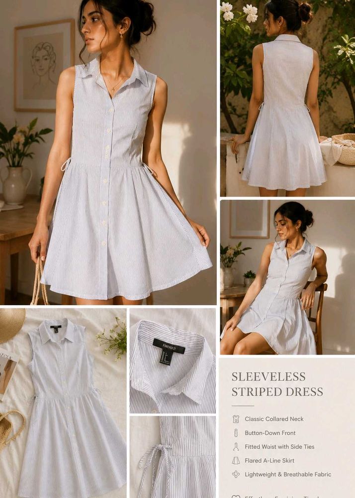 FOREVER 21 Sleeveless Striped Shirt Dress