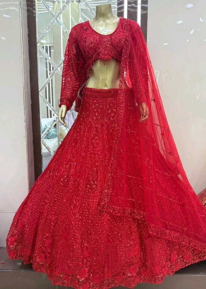 Stunning Red Sequined Lehenga Choli Set