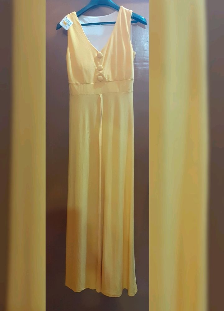 DESIGNER YELLOW FRONT SLIT DRESS (TOTALLY NEW)