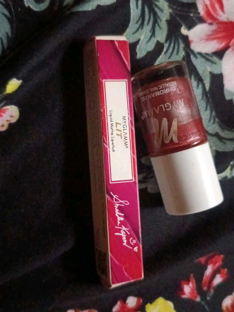 my glamm liquid lipstick and nail polish