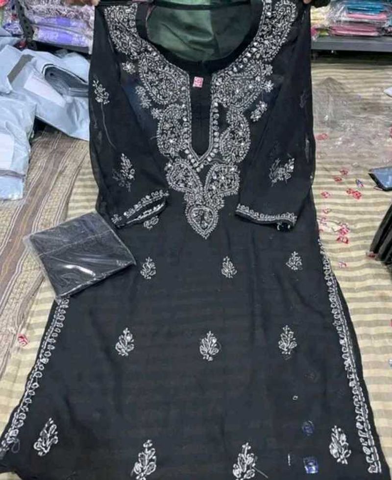 Elegant Black Kurta with Silver Embroidery