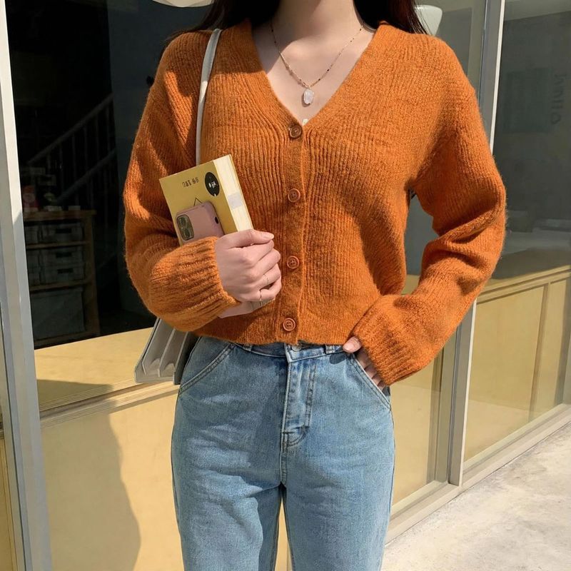 UNIQLO Orange Knit Button-Up Cardigan