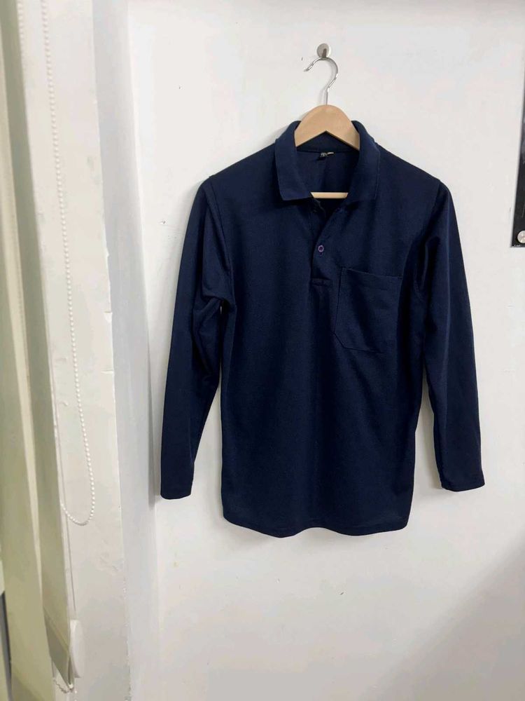 Men's Long Sleeve Navy Polo Shirt