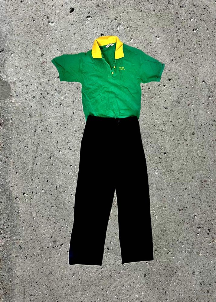 Green Polo Shirt &amp; Black Pants Set