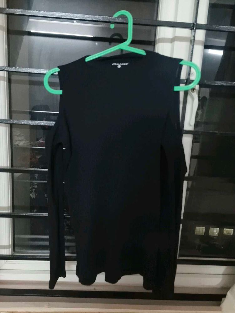 Black Cold Shoulder Long Sleeve Top