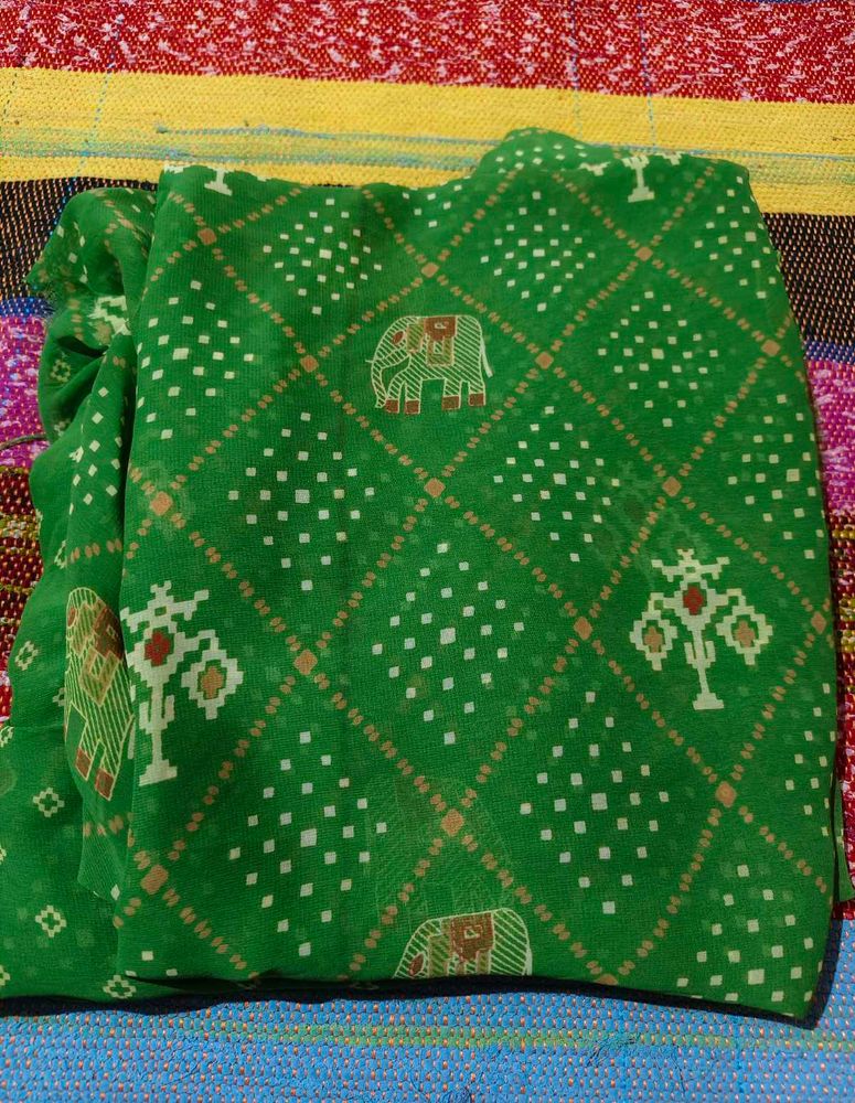 Green Saree with Elephant Print