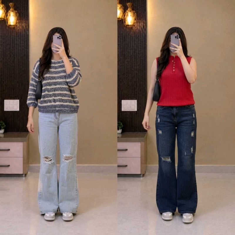 2 Stylish  Wide-Leg Jeans and tops