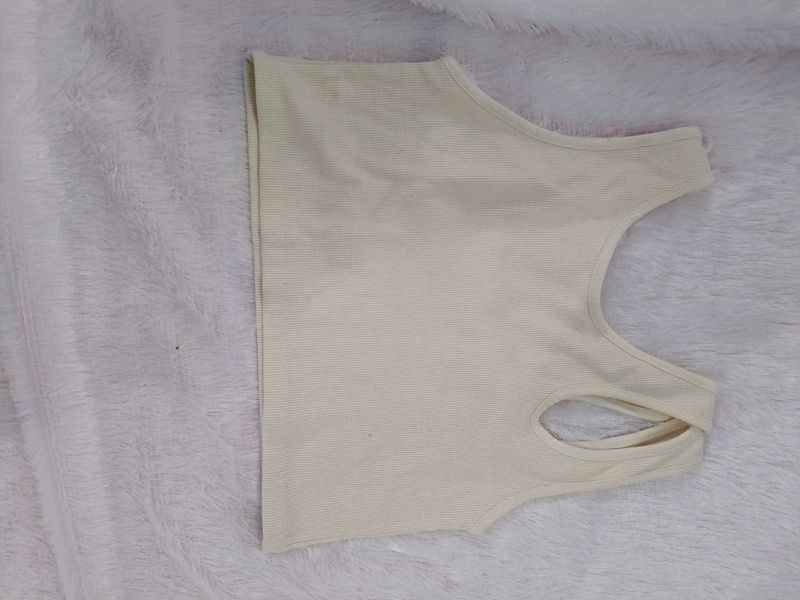 Women's Cream Ribbed Crop Top