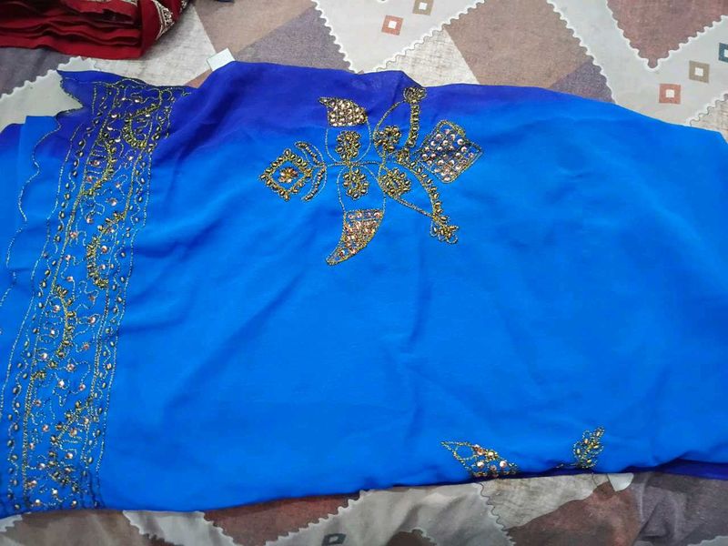 Blue Embellished Sari