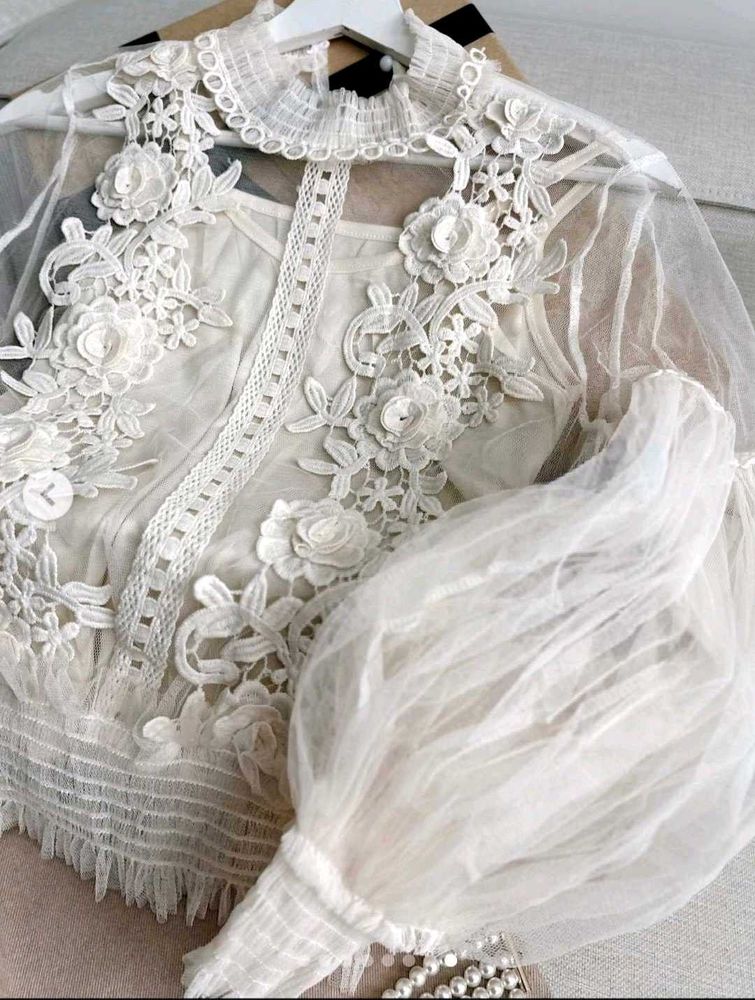 White Floral Lace Blouse