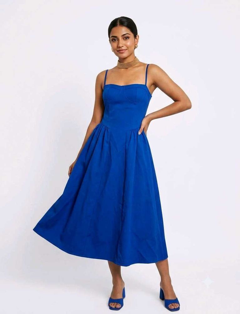Vibrant Blue Fit &amp; Flare Midi Dress