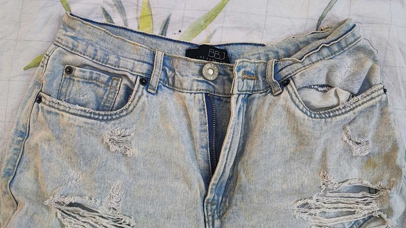 High-Waist Ripped Denim Booty Shorts