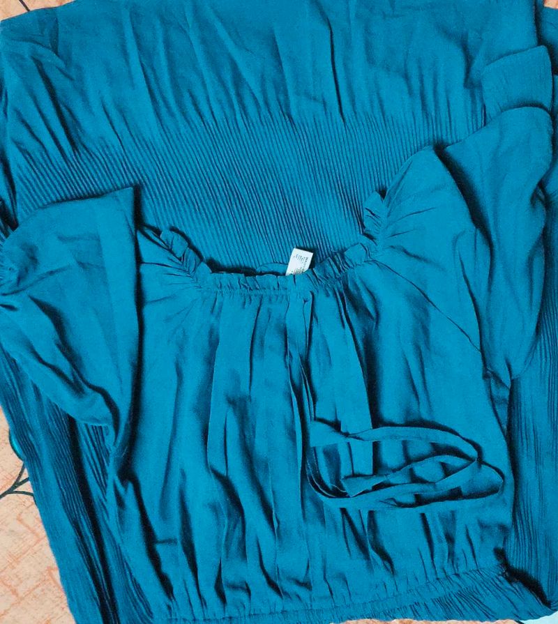 Teal Pleated Top