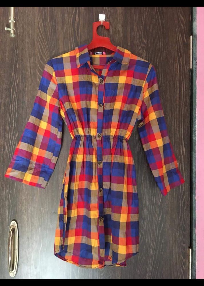 Colorful Plaid Shirt Dress
