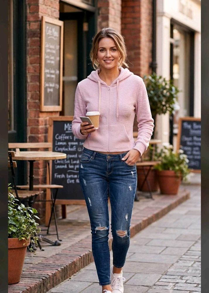 2) Chic &amp; Cozy ☕️ Pink Hoodie &amp; Distressed De