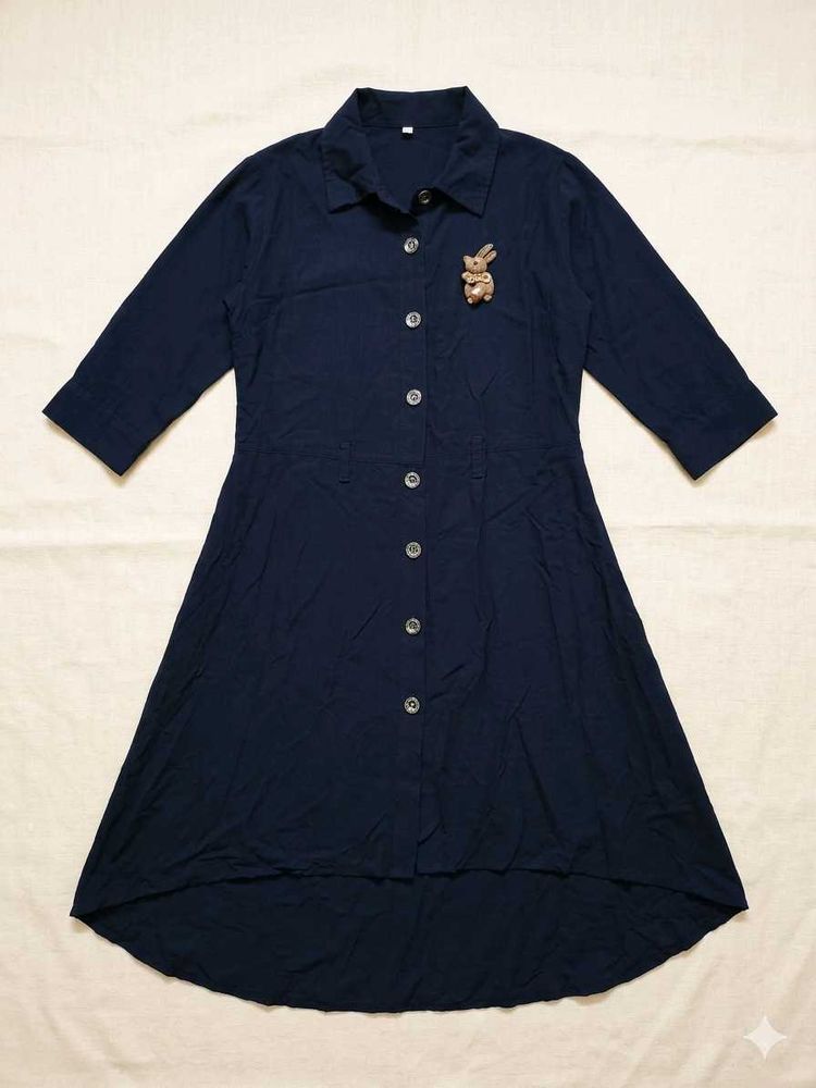 Cute Bunny Applique Navy Blue Dress