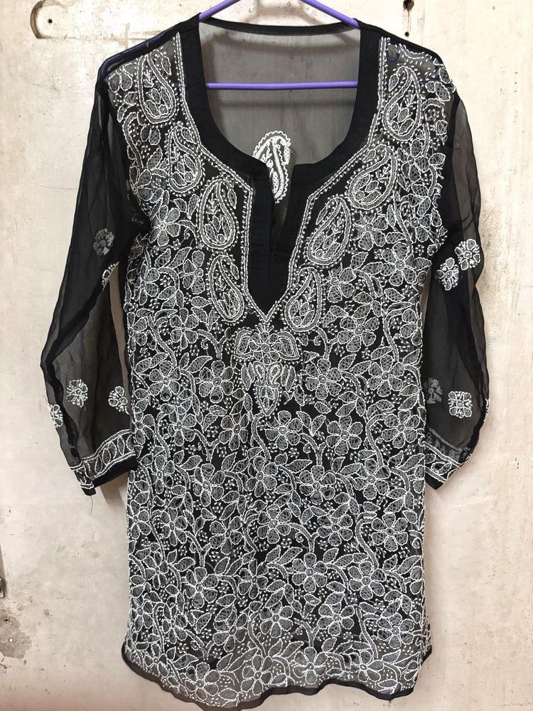 Black Chikankari Embroidered Kurta