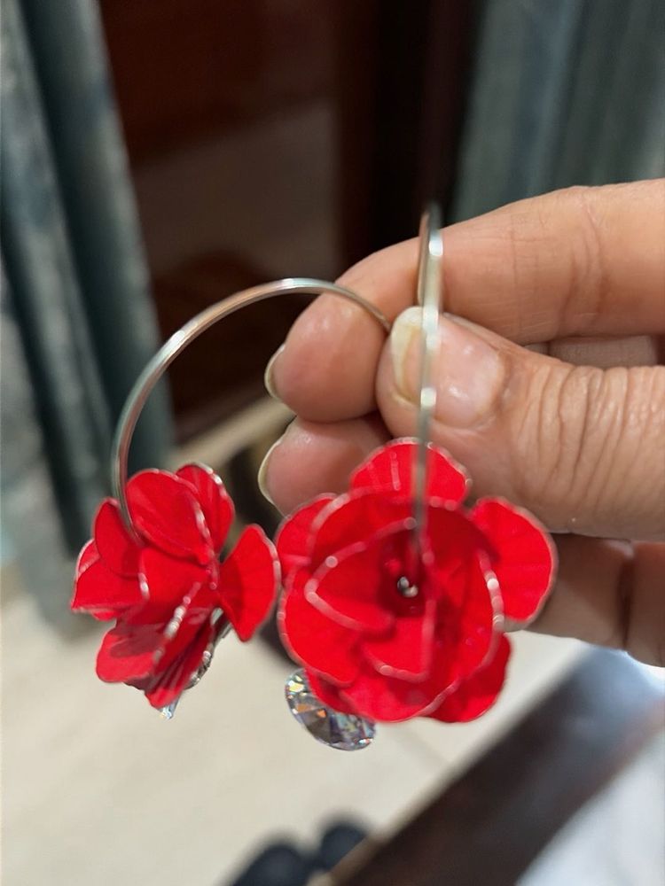 Charming Red Rose Hoop Earrings