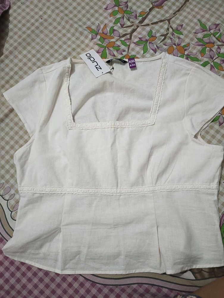 White Square Neck Top