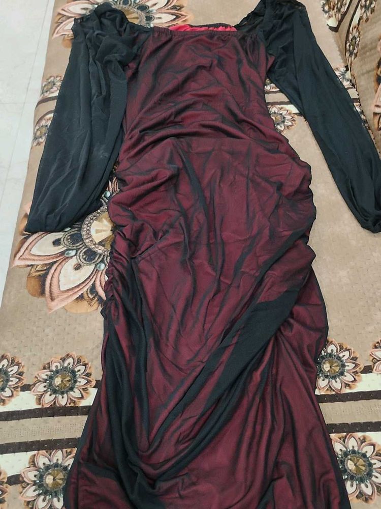 Elegant Maroon &amp; Black Gown