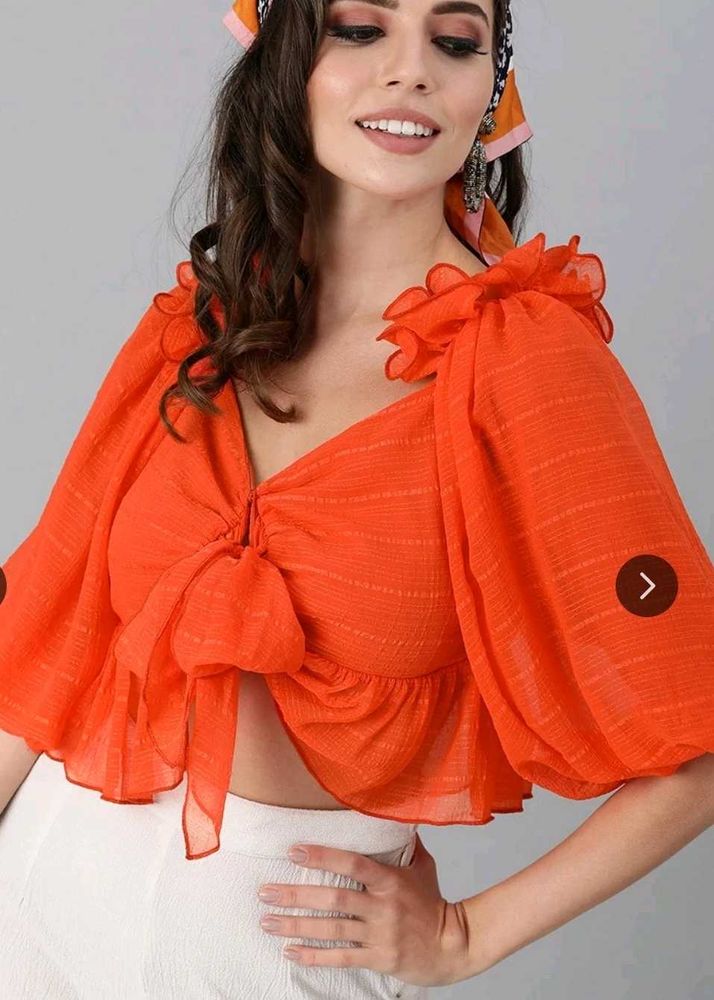 Chic Orange Tie-Front Crop Top