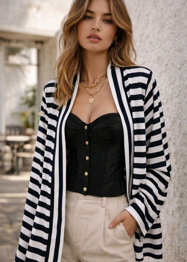 NEW Striped Open Front Cardigan