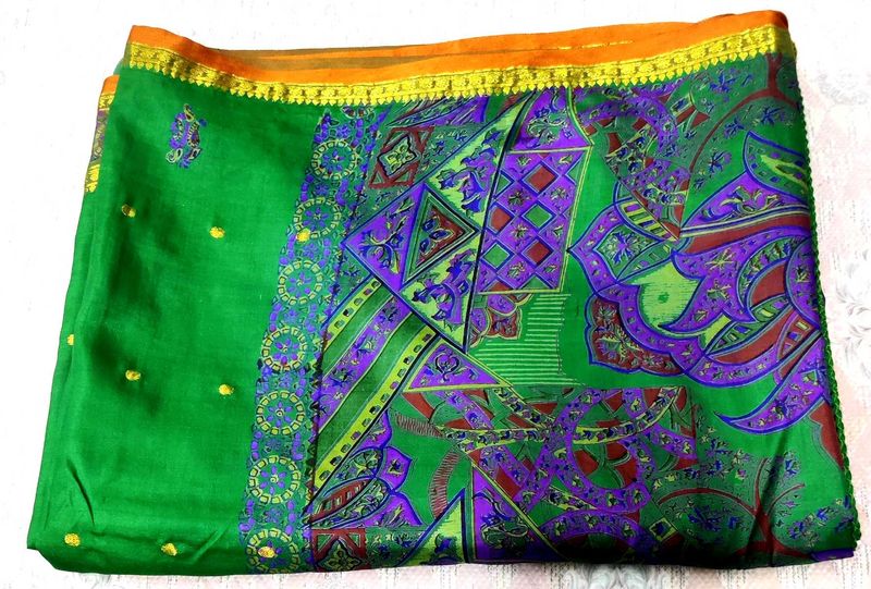 ✨ Green &amp; Purple Pure Silk Saree💚💜Light Weight