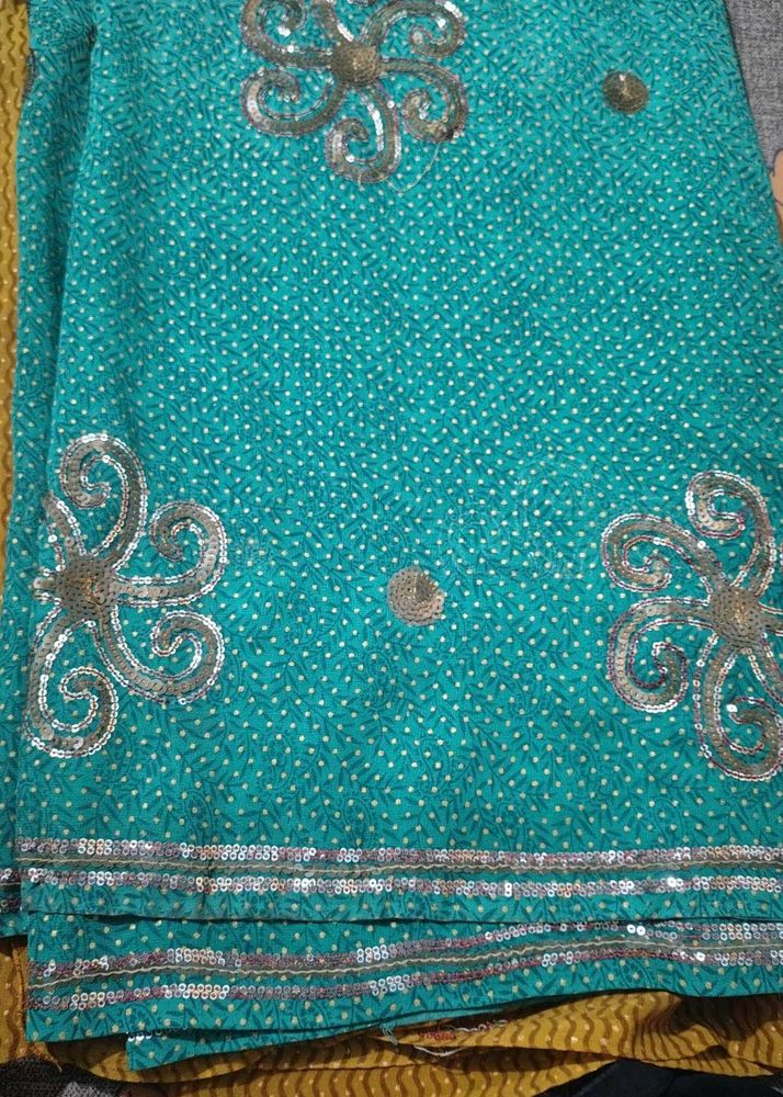 Teal Sequin Embellished Saree