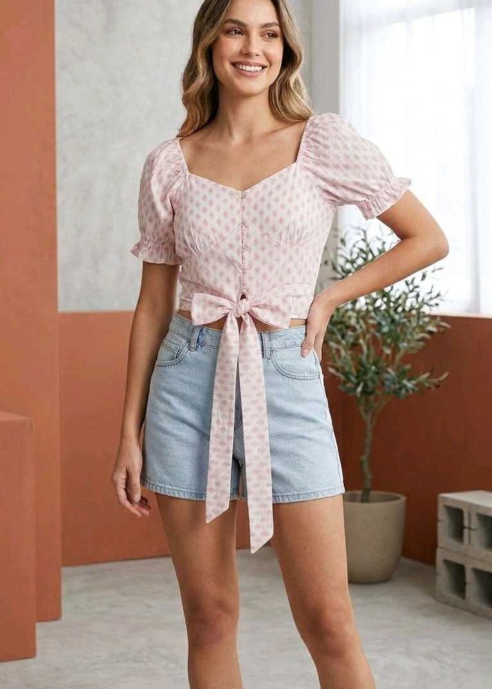 Cute Pink Patterned Crop Top