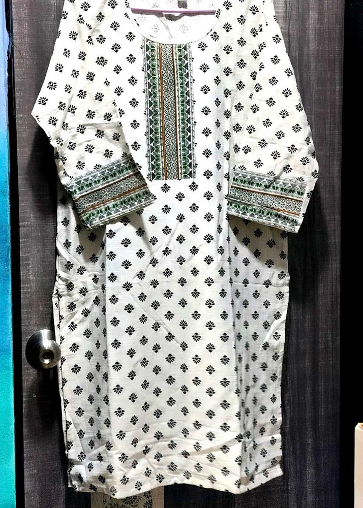 White Kurta with Black Print