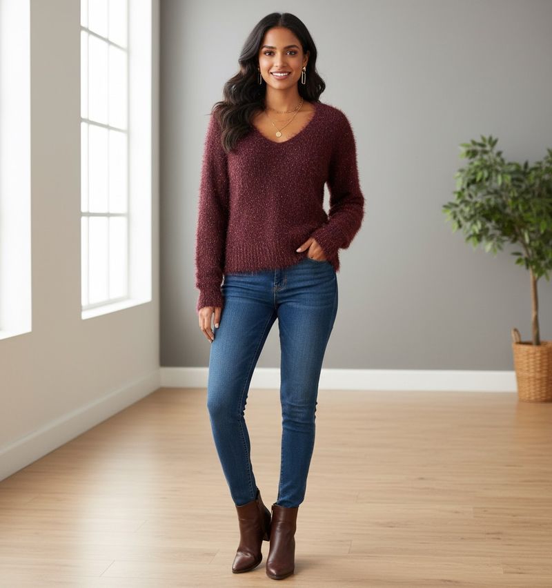 Burgandy shimmery fur sweater