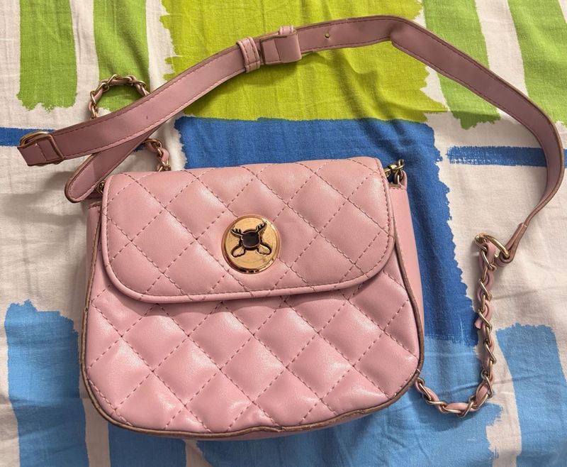 Pink Quilted Crossbody Bag with Gold Clasp