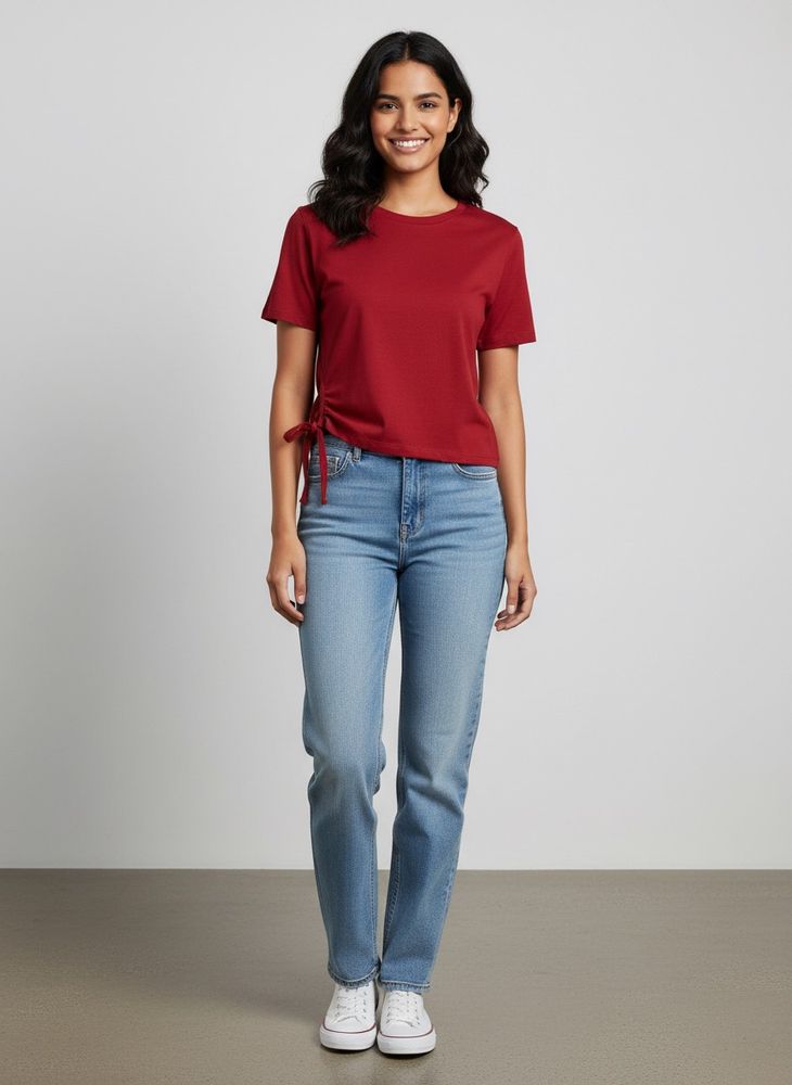 Red Basic T-Shirt with Tie Detail