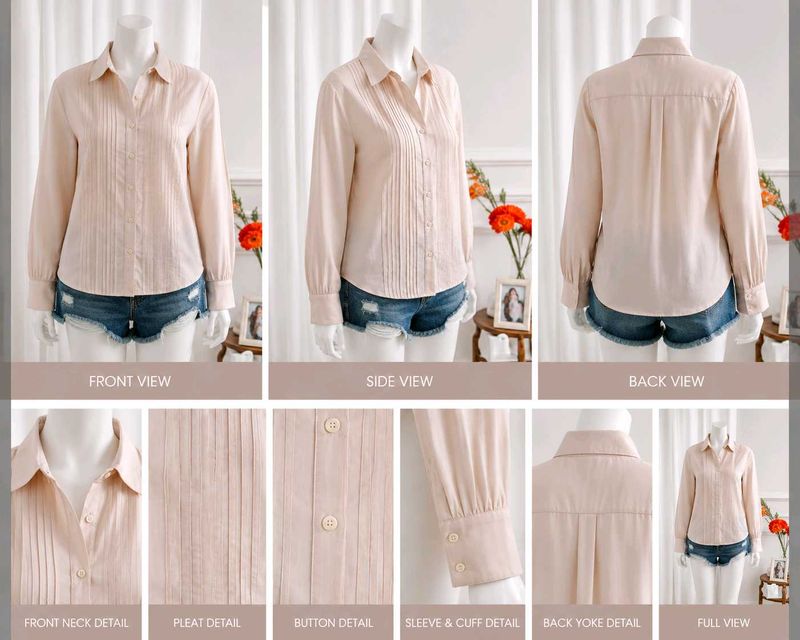 Classic Pleated Button-Up Blouse