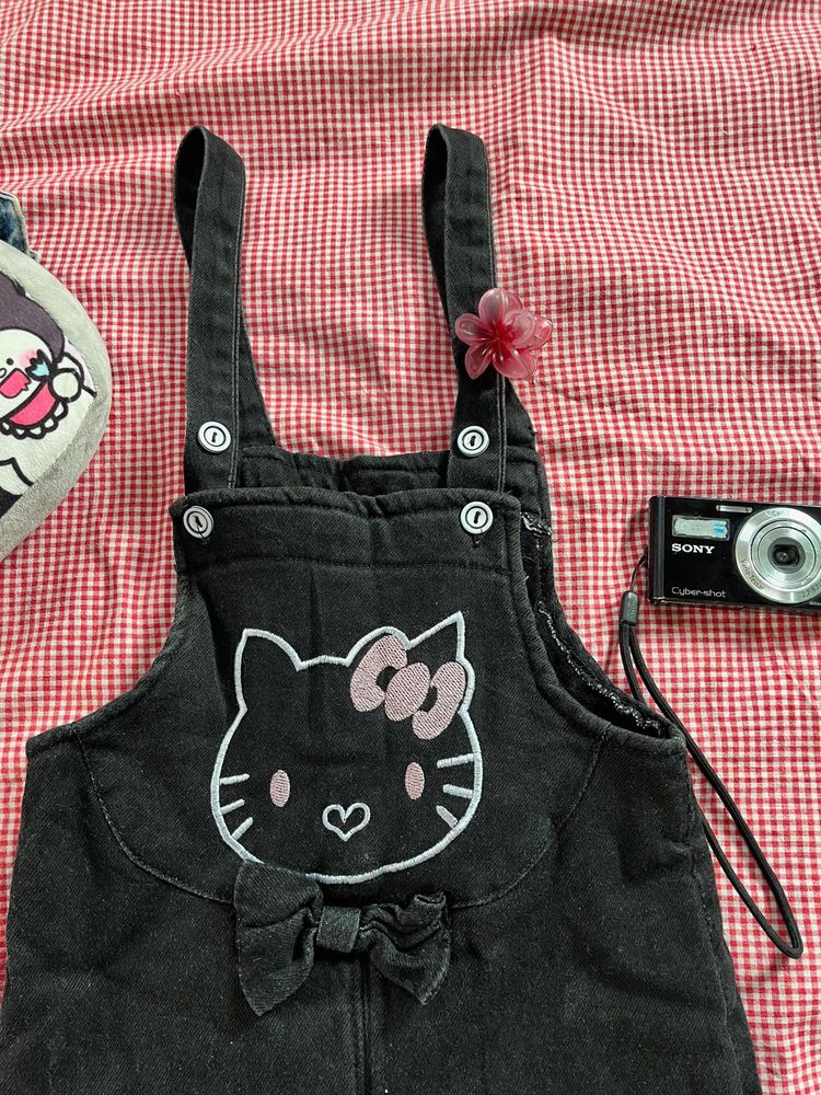 Cute Hello Kitty Denim Pinafore Dress