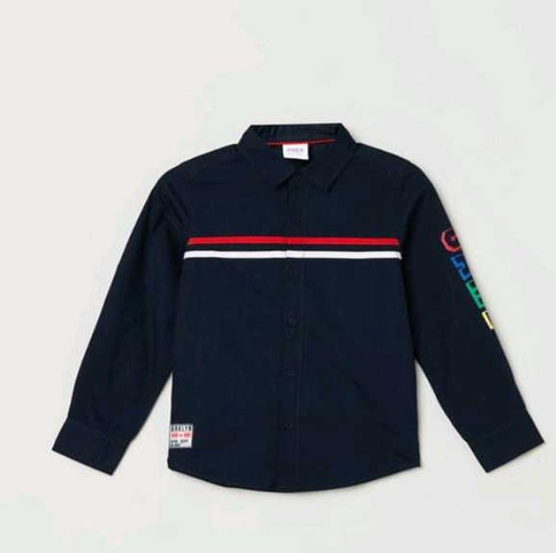 Benetton Men's Navy Blue Casual Shirt