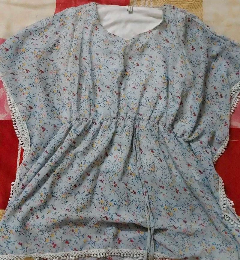 Blue Floral Kaftan Top