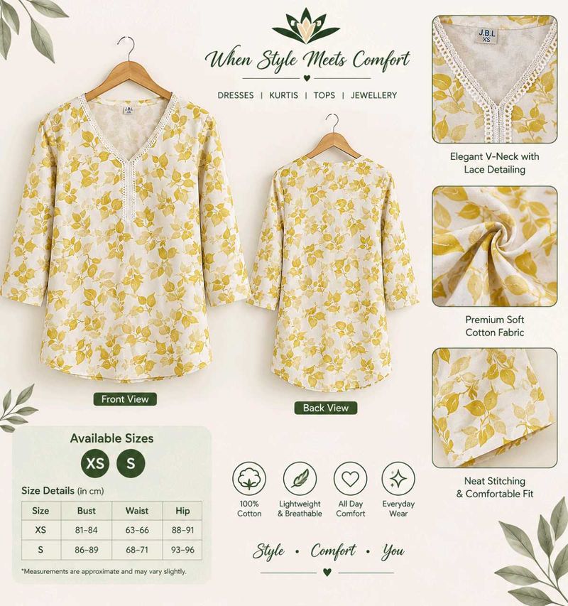Women's Yellow Floral V-Neck Kurta