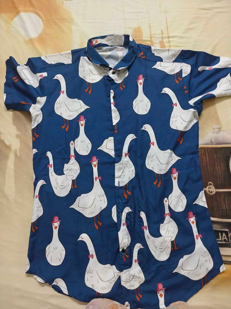 Fun Goose Print Button-Up Shirt