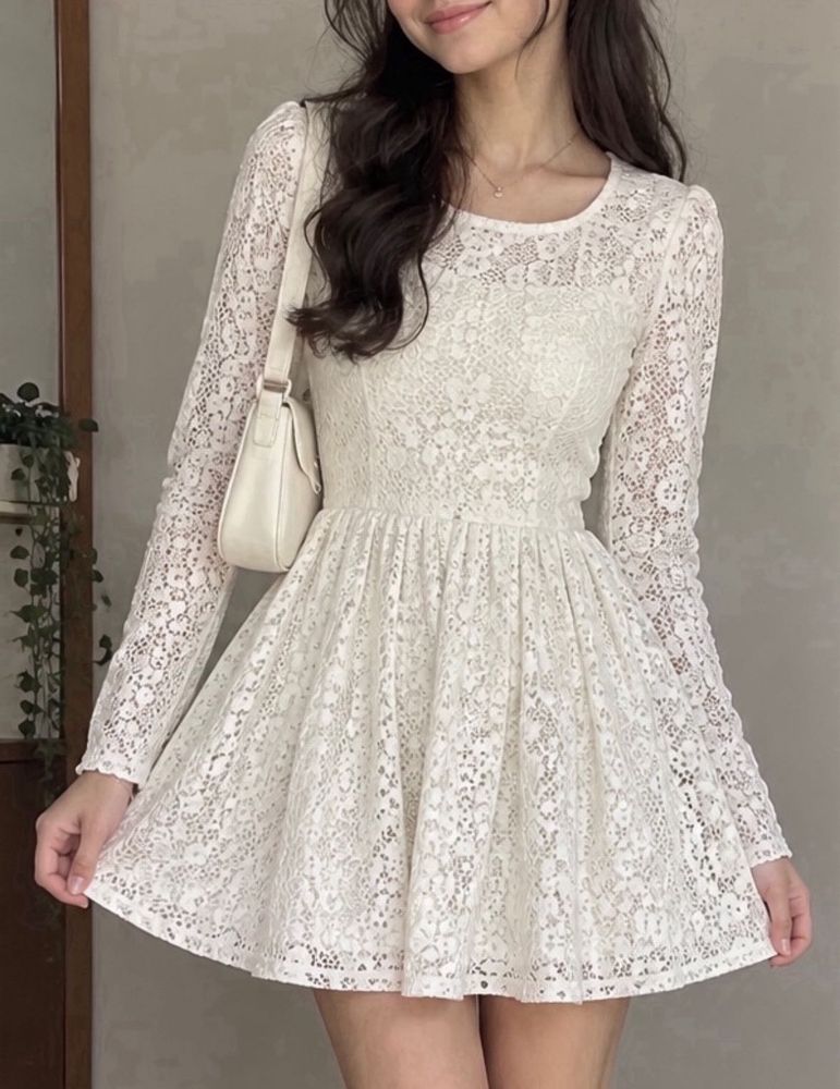 Chic Lace Long Sleeve Mini Dress