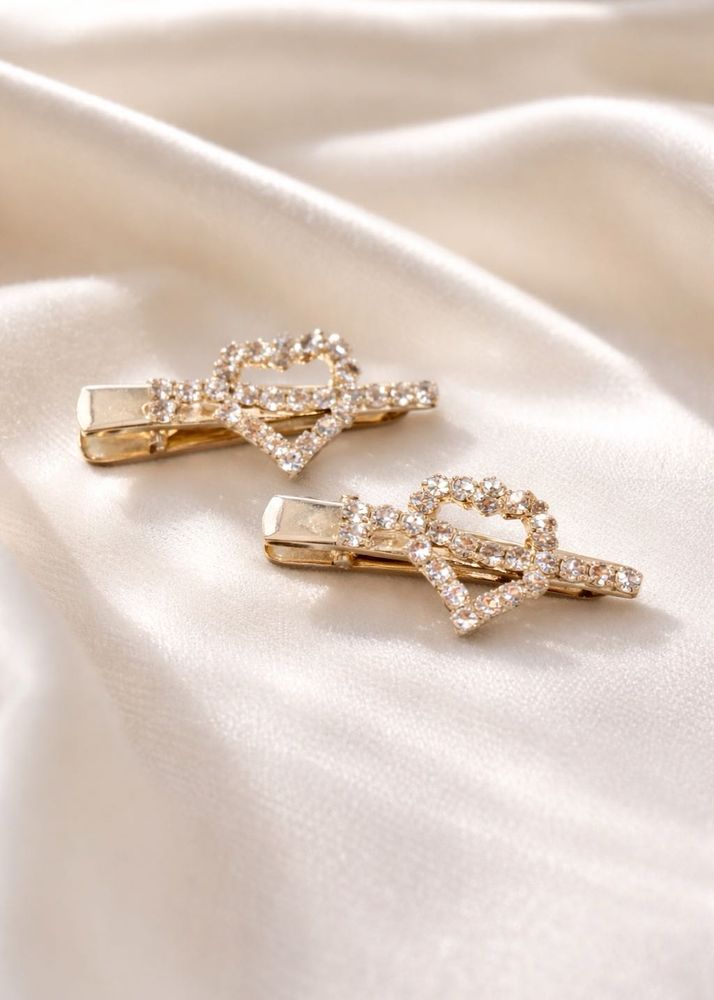 Heart Rhinestone Hair Clips
