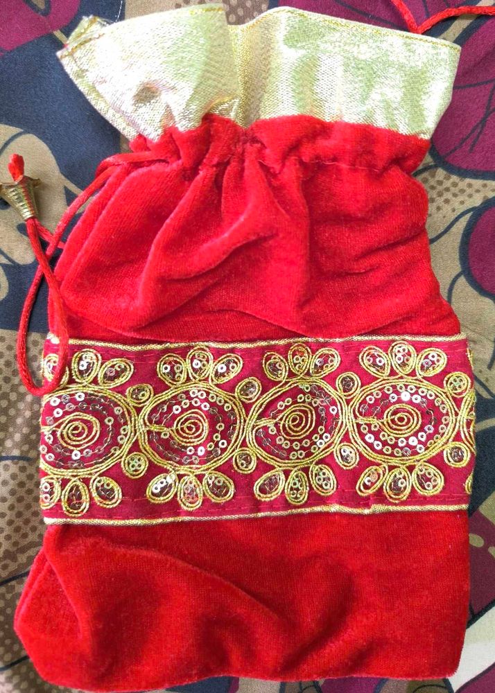 Red Velvet Drawstring Pouch
