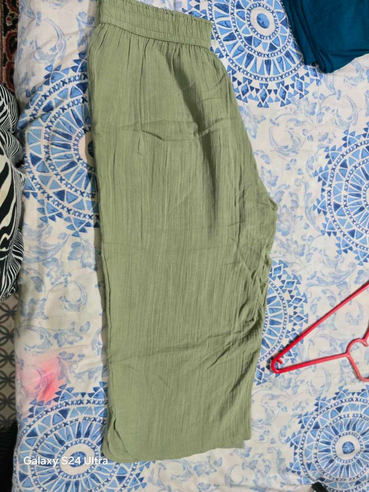 Light Green Crinkle Palazzos