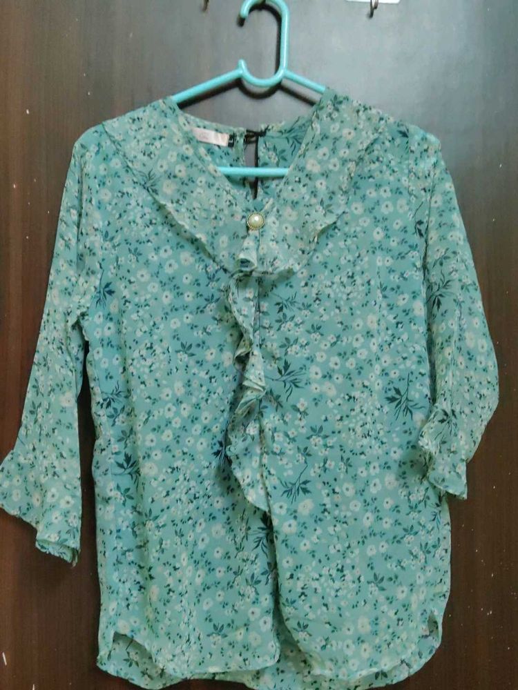 Light Blue Floral Print Top